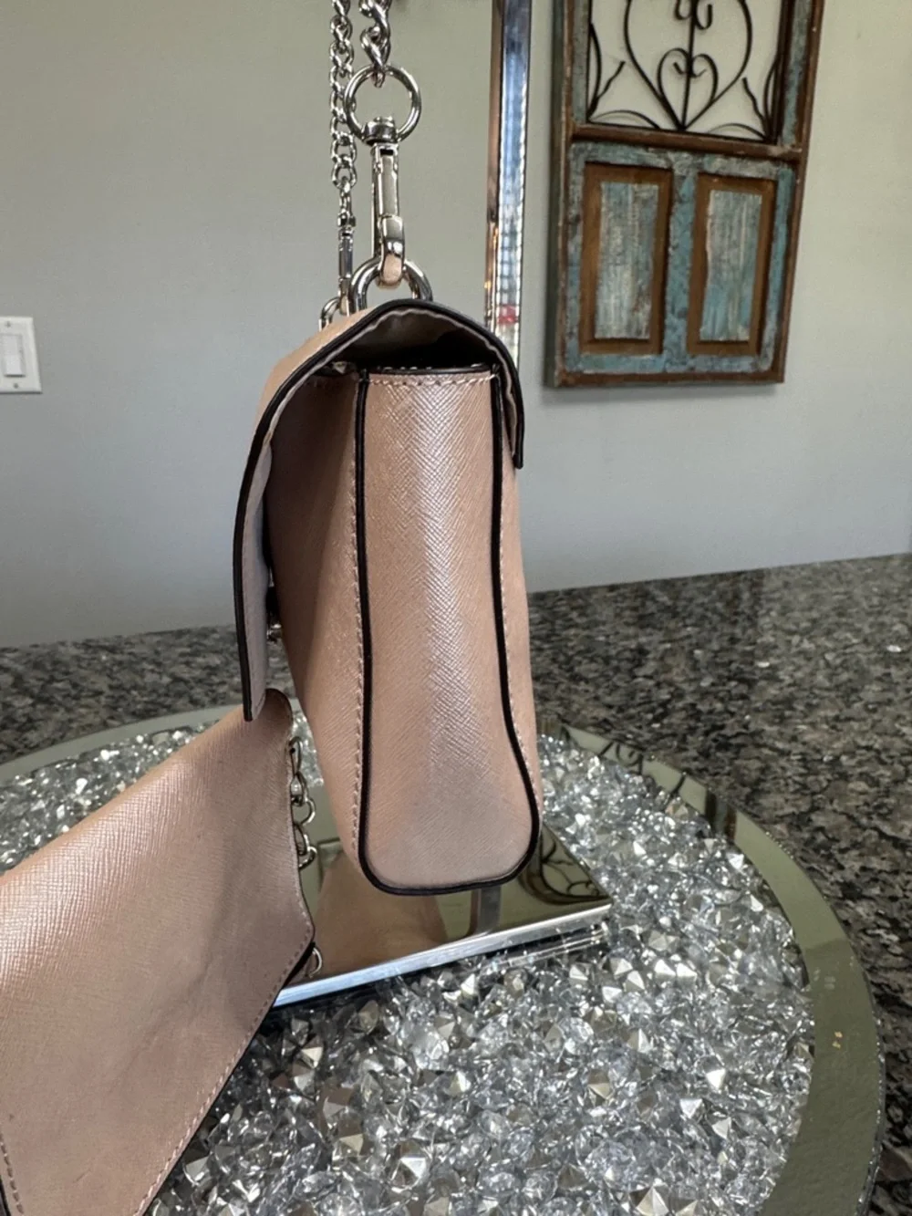 Nine West Rose Blush metallic Crossbody Bag with Matching Card Case NEW